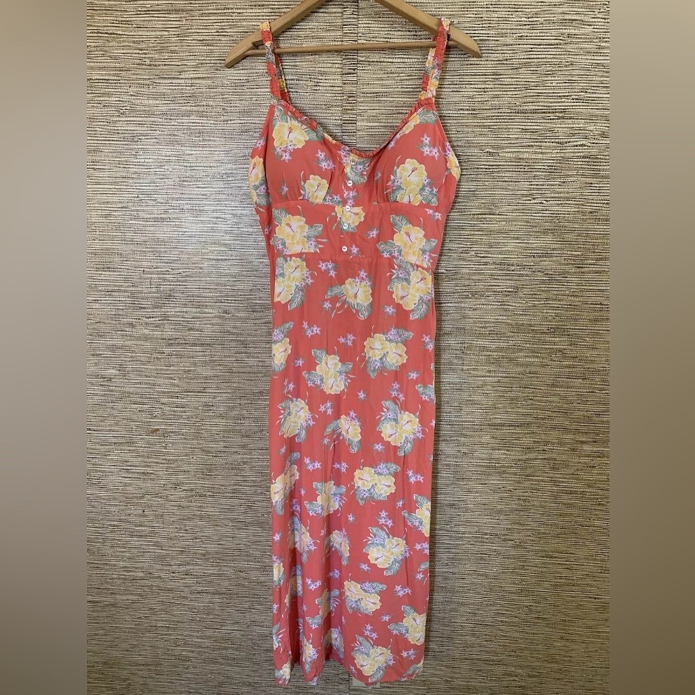 Derek Heart Maxi Dress Sleeveless Smocked Coral Pink Floral Bustier Women XL